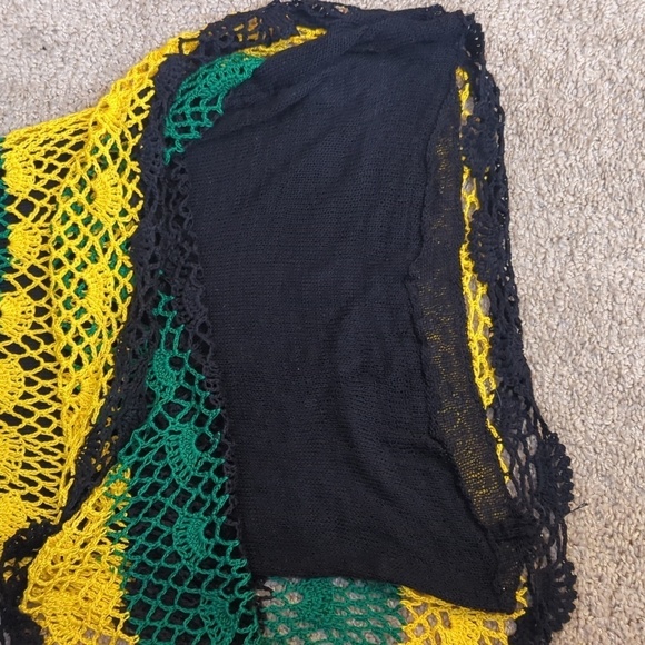 Crochet Boho Halter Style Lined Midi Dress Green Black Yellow XS/S - Picture 6 of 11